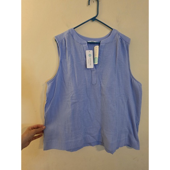 Stitch Fix Beacon Riley Size 2X Blue Relaxed Gauzy Cotton V-Neck  Sleevless Top - Picture 1 of 10